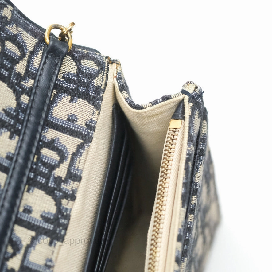 Christian Dior Saddle Chain Pouch Navy Oblique Jacquard