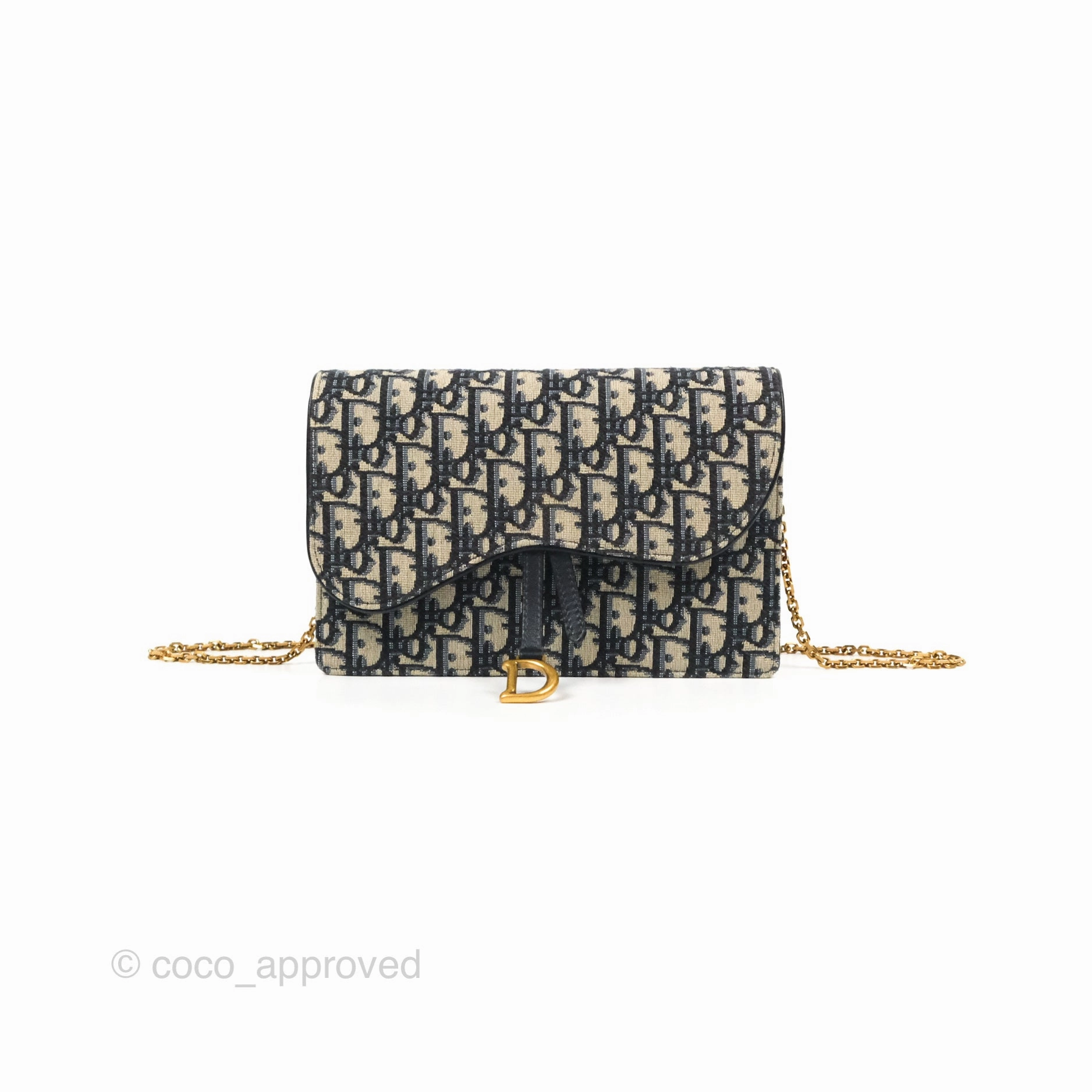 Christian Dior Saddle Chain Pouch Navy Oblique Jacquard