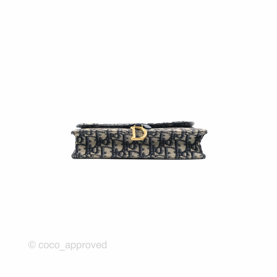 Christian Dior Saddle Chain Pouch Navy Oblique Jacquard