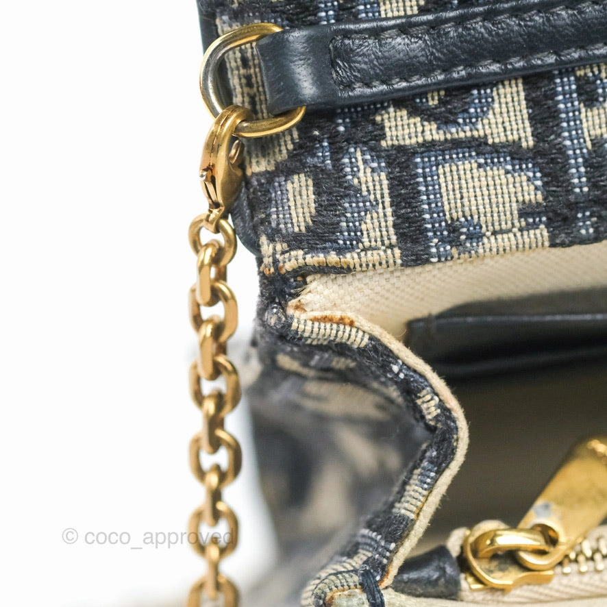 Christian Dior Saddle Chain Pouch Navy Oblique Jacquard