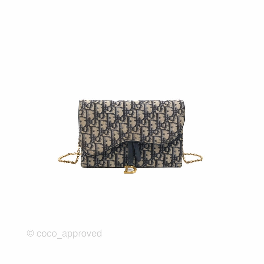 Christian Dior Saddle Chain Pouch Navy Oblique Jacquard