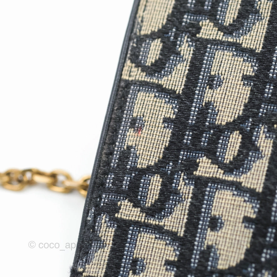 Christian Dior Saddle Chain Pouch Navy Oblique Jacquard