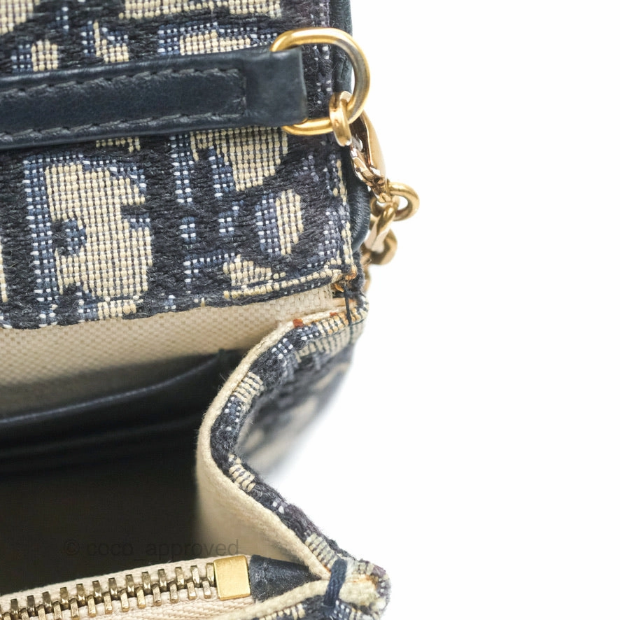 Christian Dior Saddle Chain Pouch Navy Oblique Jacquard