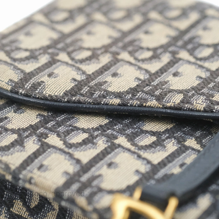 Christian Dior Saddle Chain Pouch Navy Oblique Jacquard