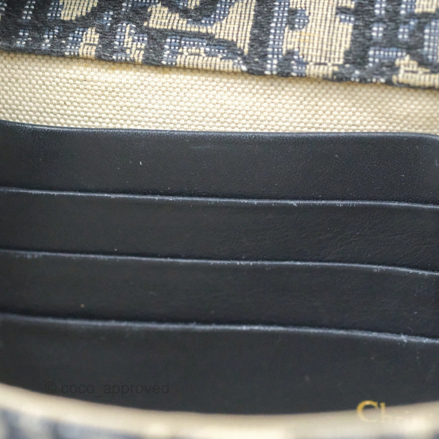 Christian Dior Saddle Chain Pouch Navy Oblique Jacquard