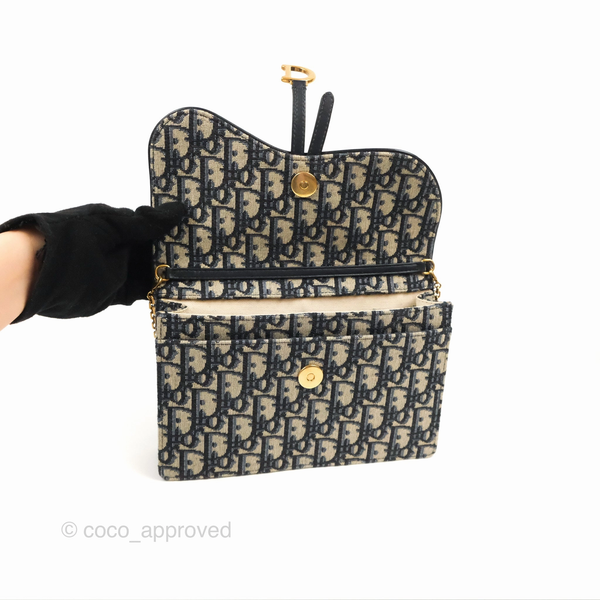 Christian Dior Saddle Chain Pouch Navy Oblique Jacquard