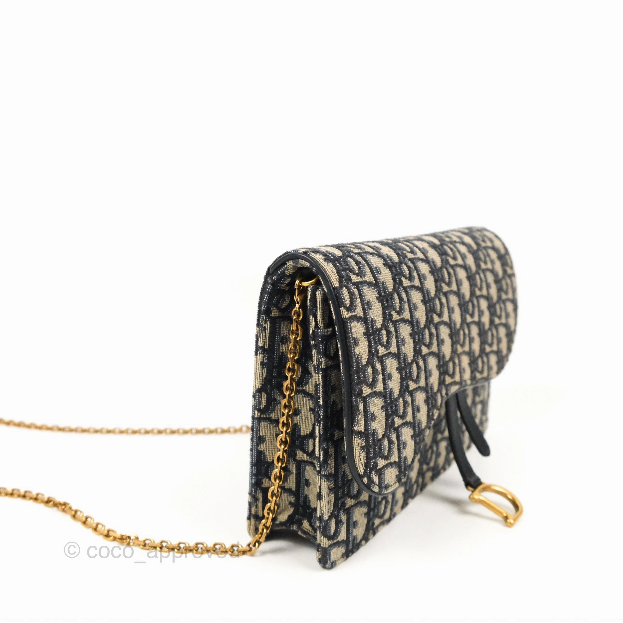 Christian Dior Saddle Chain Pouch Navy Oblique Jacquard