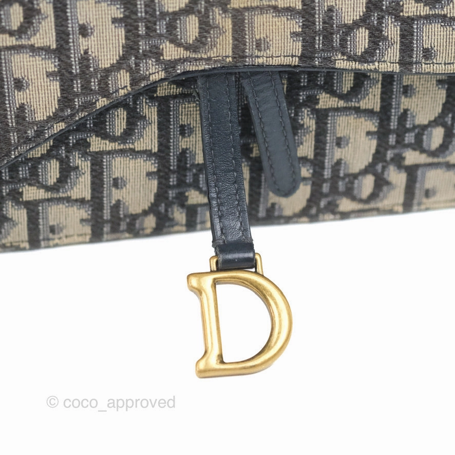 Christian Dior Saddle Chain Pouch Navy Oblique Jacquard