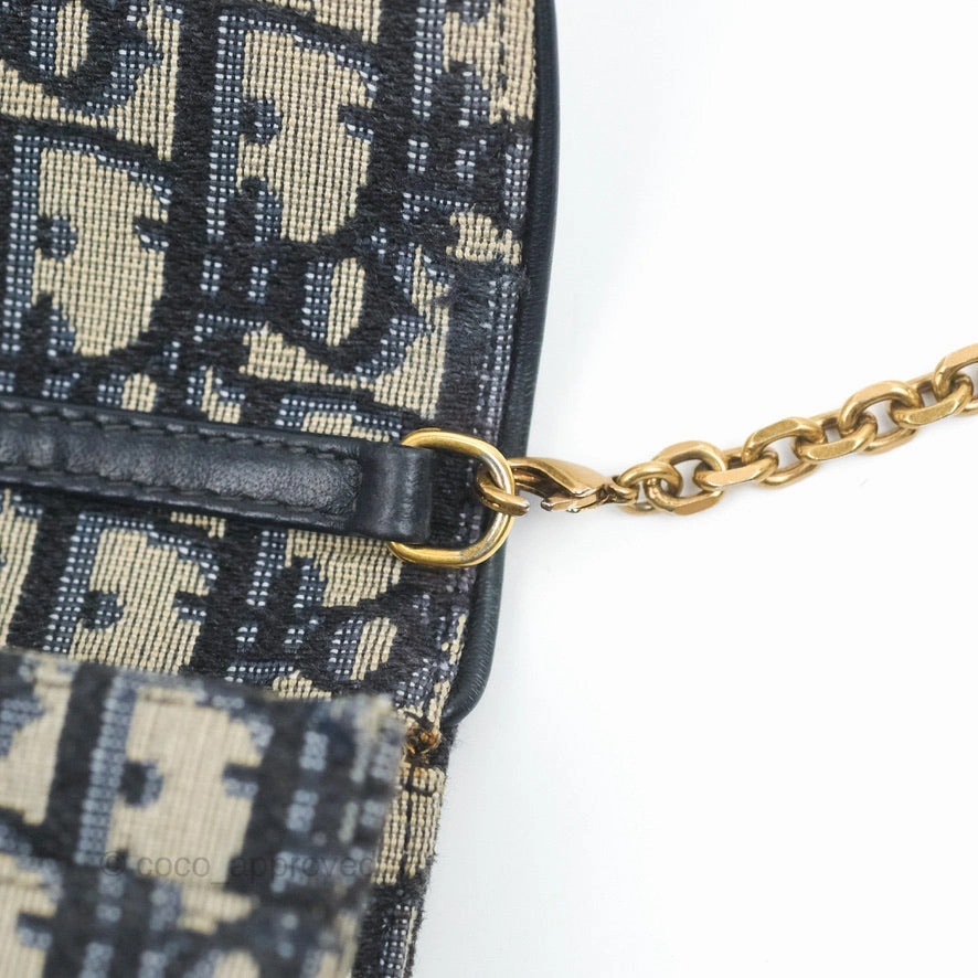 Christian Dior Saddle Chain Pouch Navy Oblique Jacquard