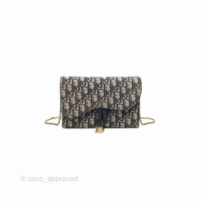 Christian Dior Saddle Chain Pouch Navy Oblique Jacquard