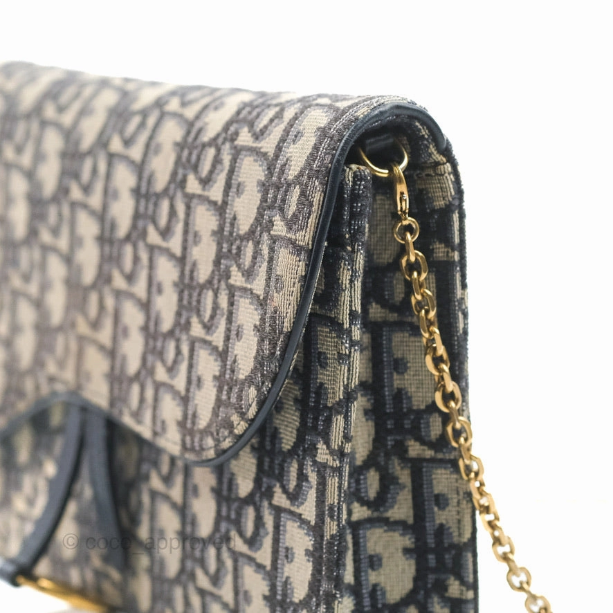 Christian Dior Saddle Chain Pouch Navy Oblique Jacquard