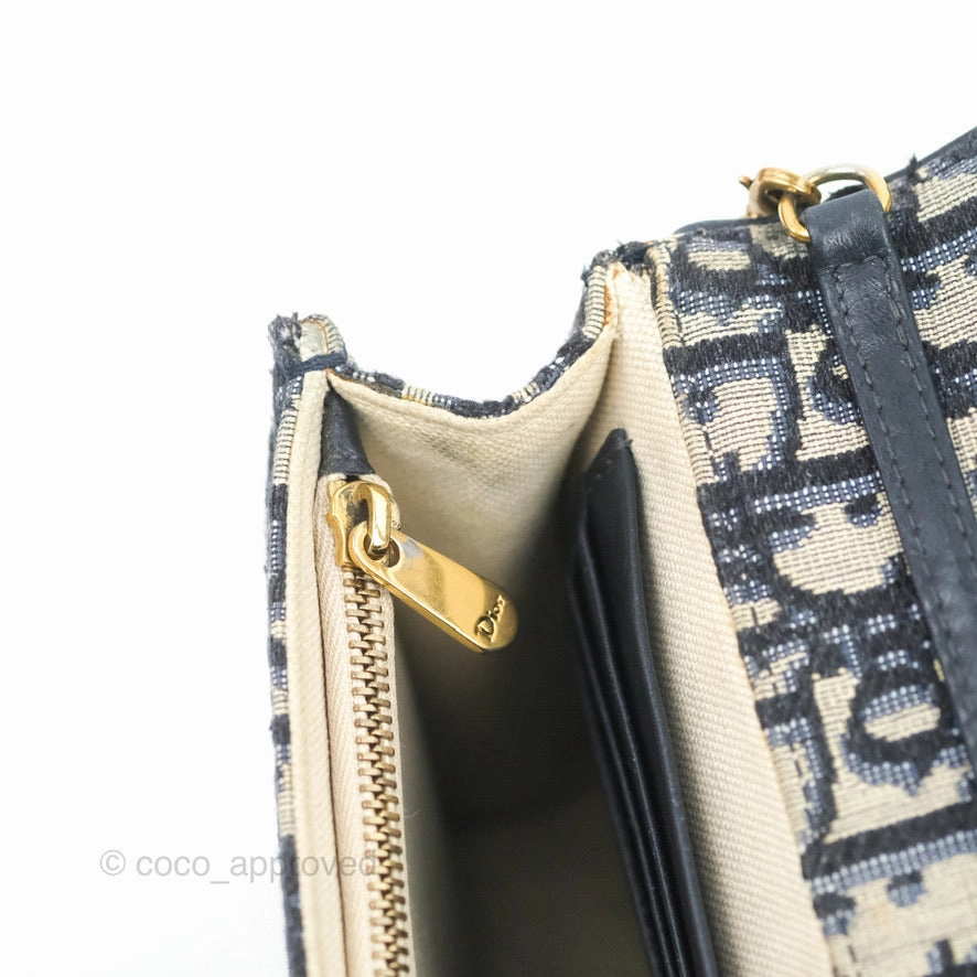 Christian Dior Saddle Chain Pouch Navy Oblique Jacquard