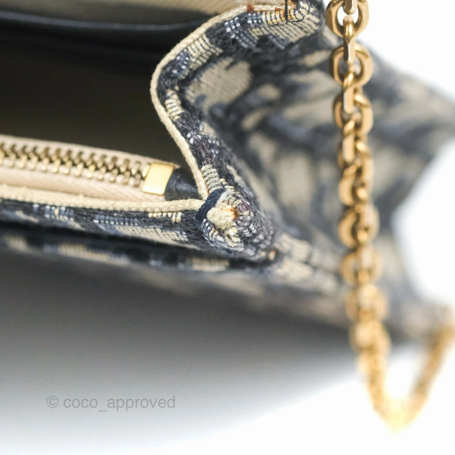 Christian Dior Saddle Chain Pouch Navy Oblique Jacquard