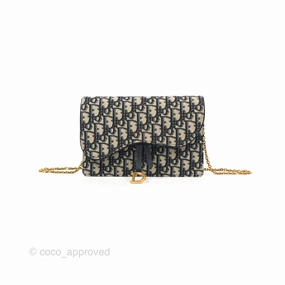 Christian Dior Saddle Chain Pouch Navy Oblique Jacquard