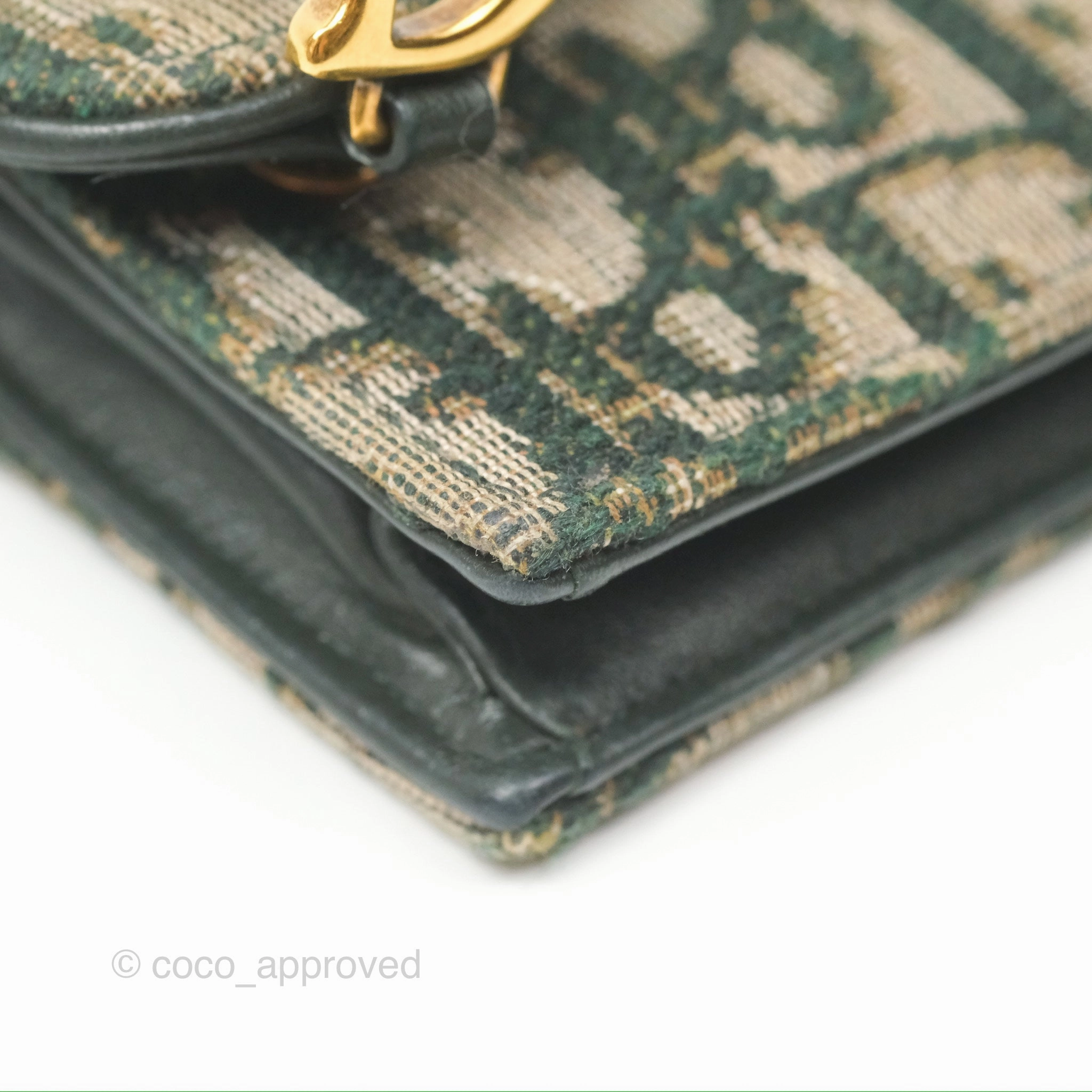 Christian Dior Saddle Flap Card Holder Green Dior Oblique Jacquard