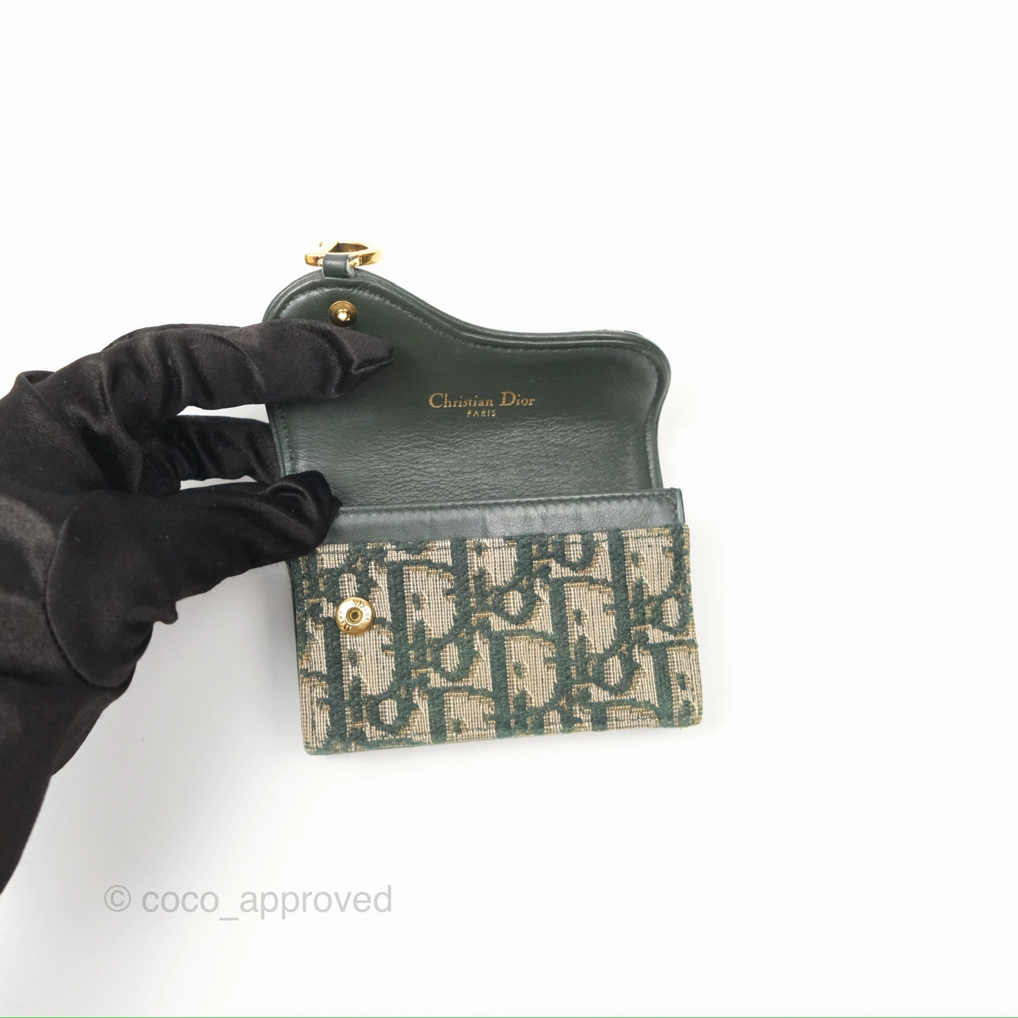 Christian Dior Saddle Flap Card Holder Green Dior Oblique Jacquard