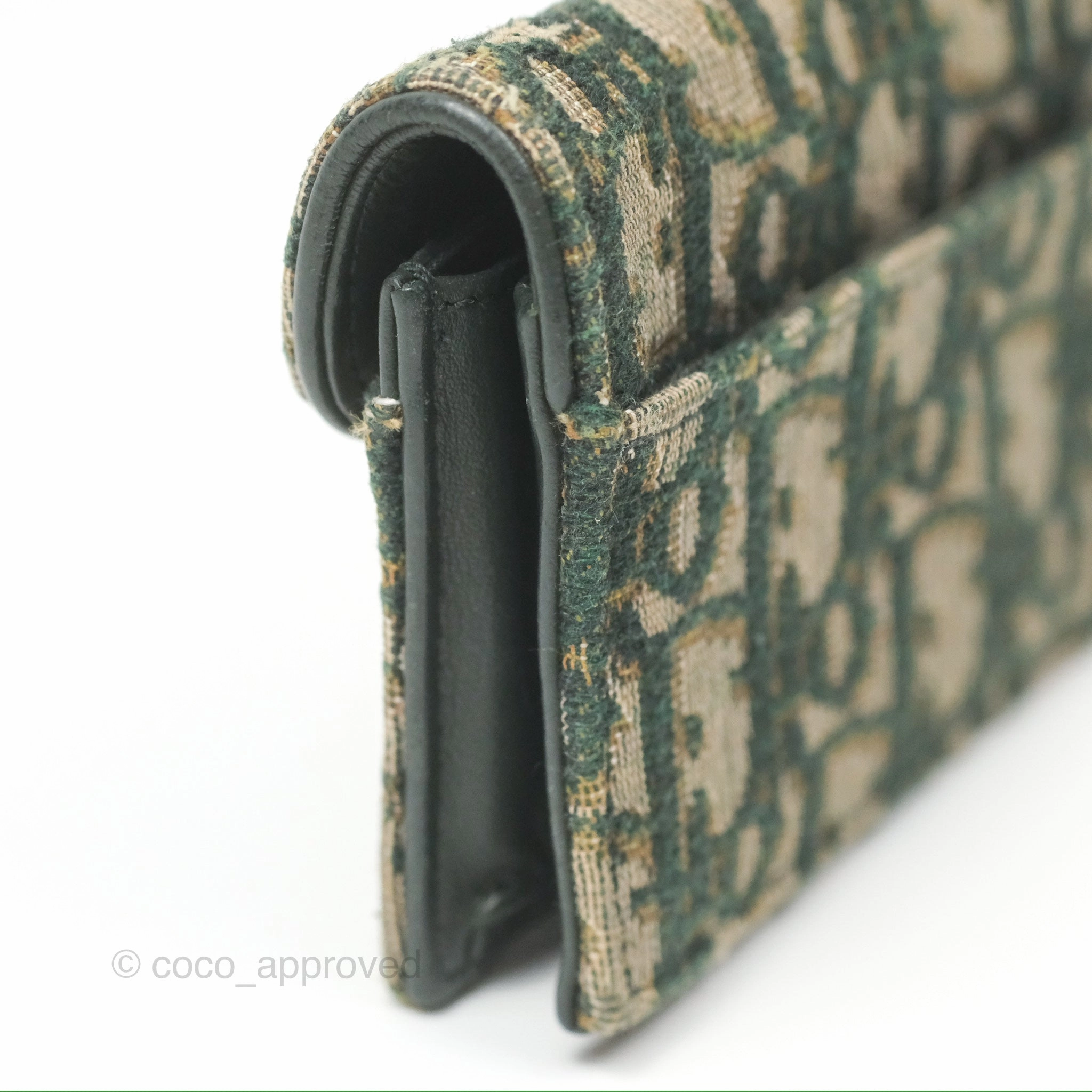 Christian Dior Saddle Flap Card Holder Green Dior Oblique Jacquard