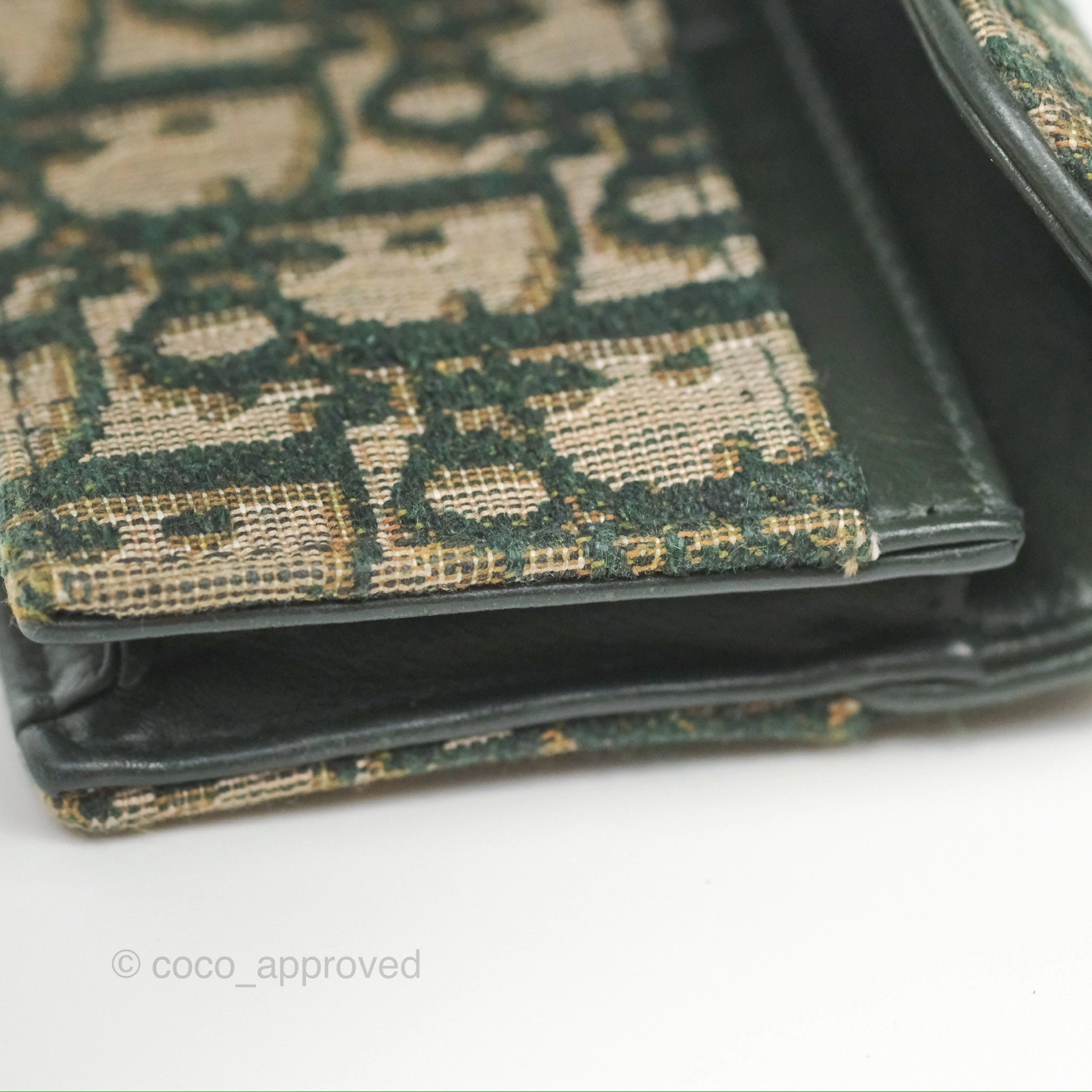 Christian Dior Saddle Flap Card Holder Green Dior Oblique Jacquard