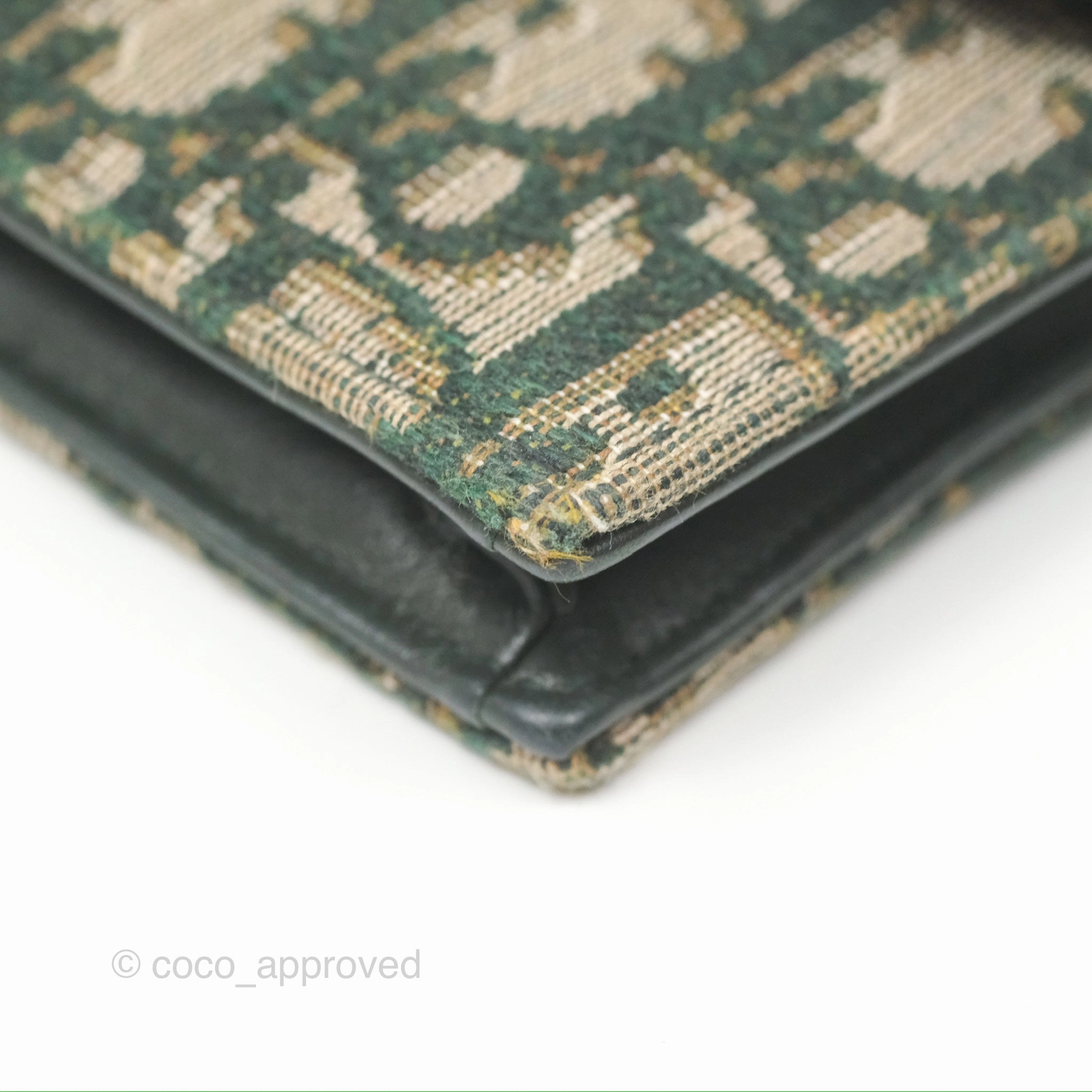 Christian Dior Saddle Flap Card Holder Green Dior Oblique Jacquard