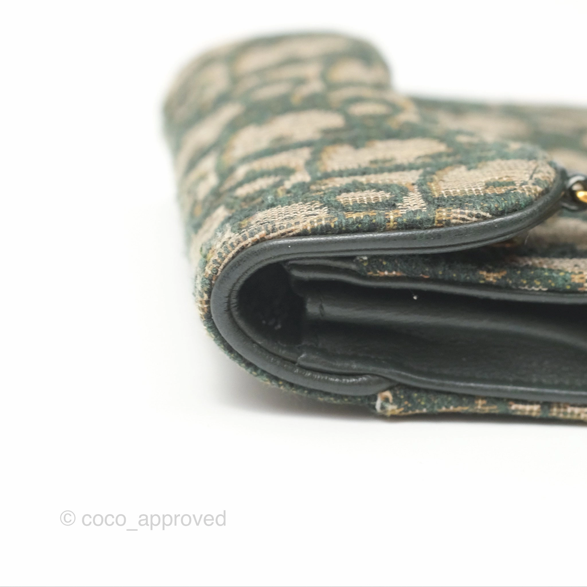 Christian Dior Saddle Flap Card Holder Green Dior Oblique Jacquard