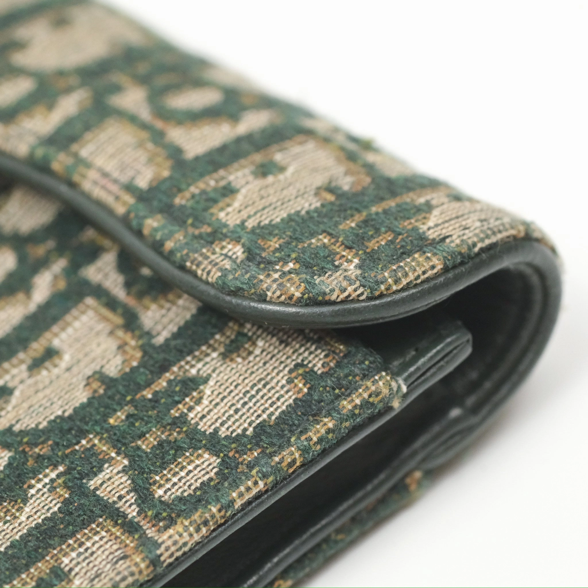 Christian Dior Saddle Flap Card Holder Green Dior Oblique Jacquard