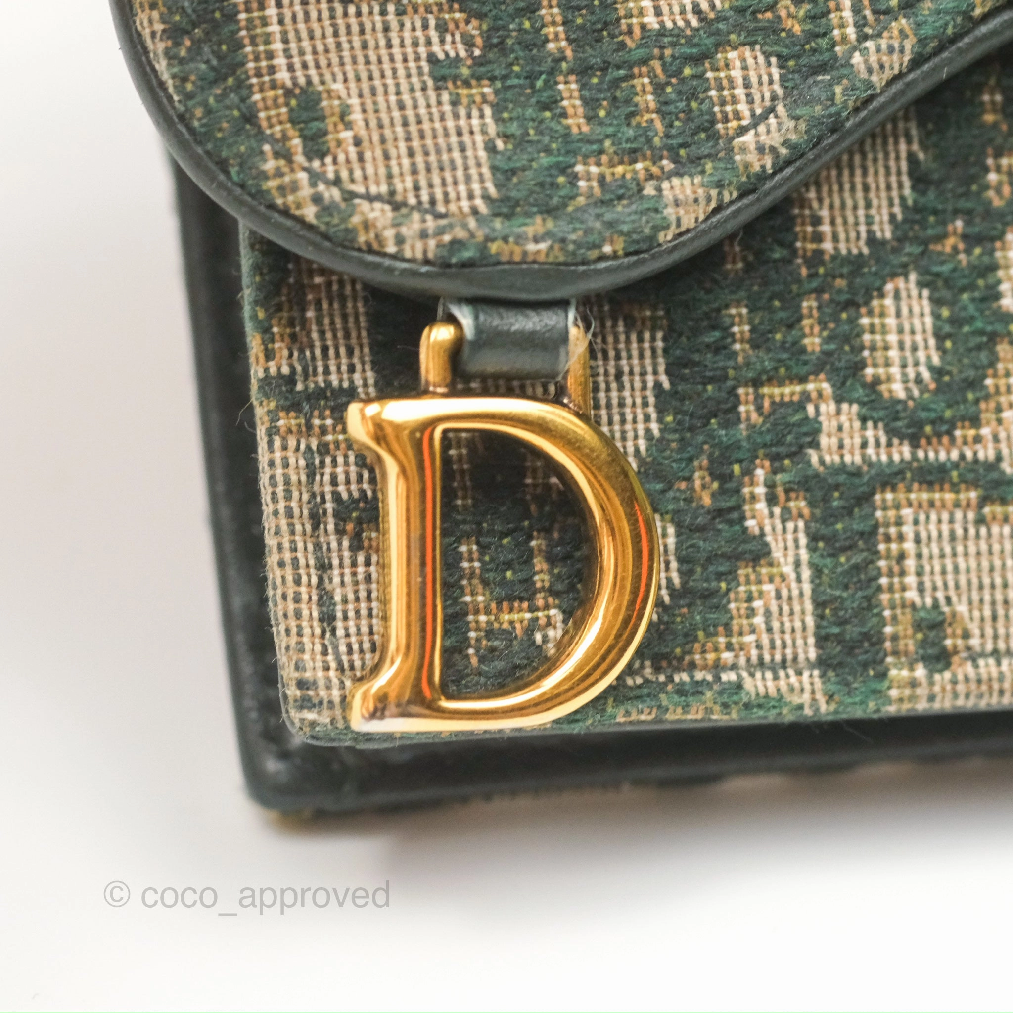 Christian Dior Saddle Flap Card Holder Green Dior Oblique Jacquard