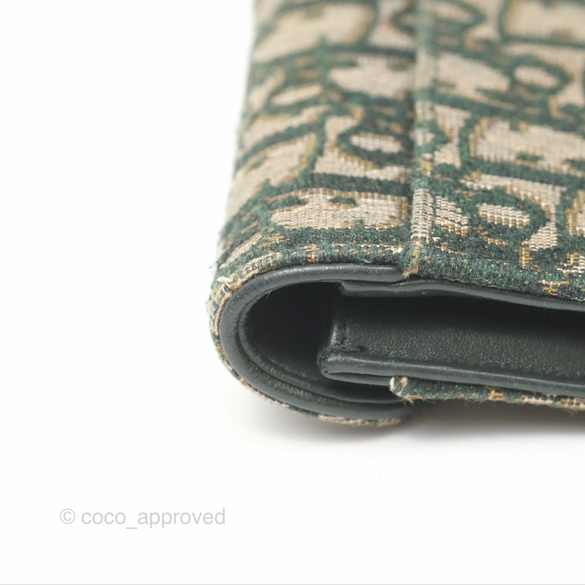 Christian Dior Saddle Flap Card Holder Green Dior Oblique Jacquard