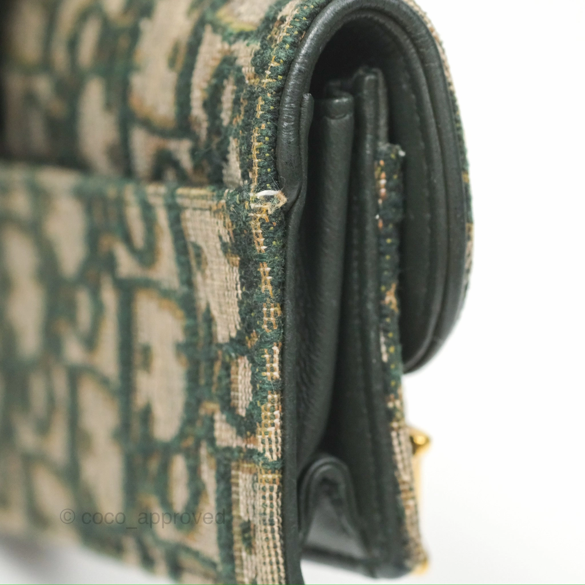 Christian Dior Saddle Flap Card Holder Green Dior Oblique Jacquard