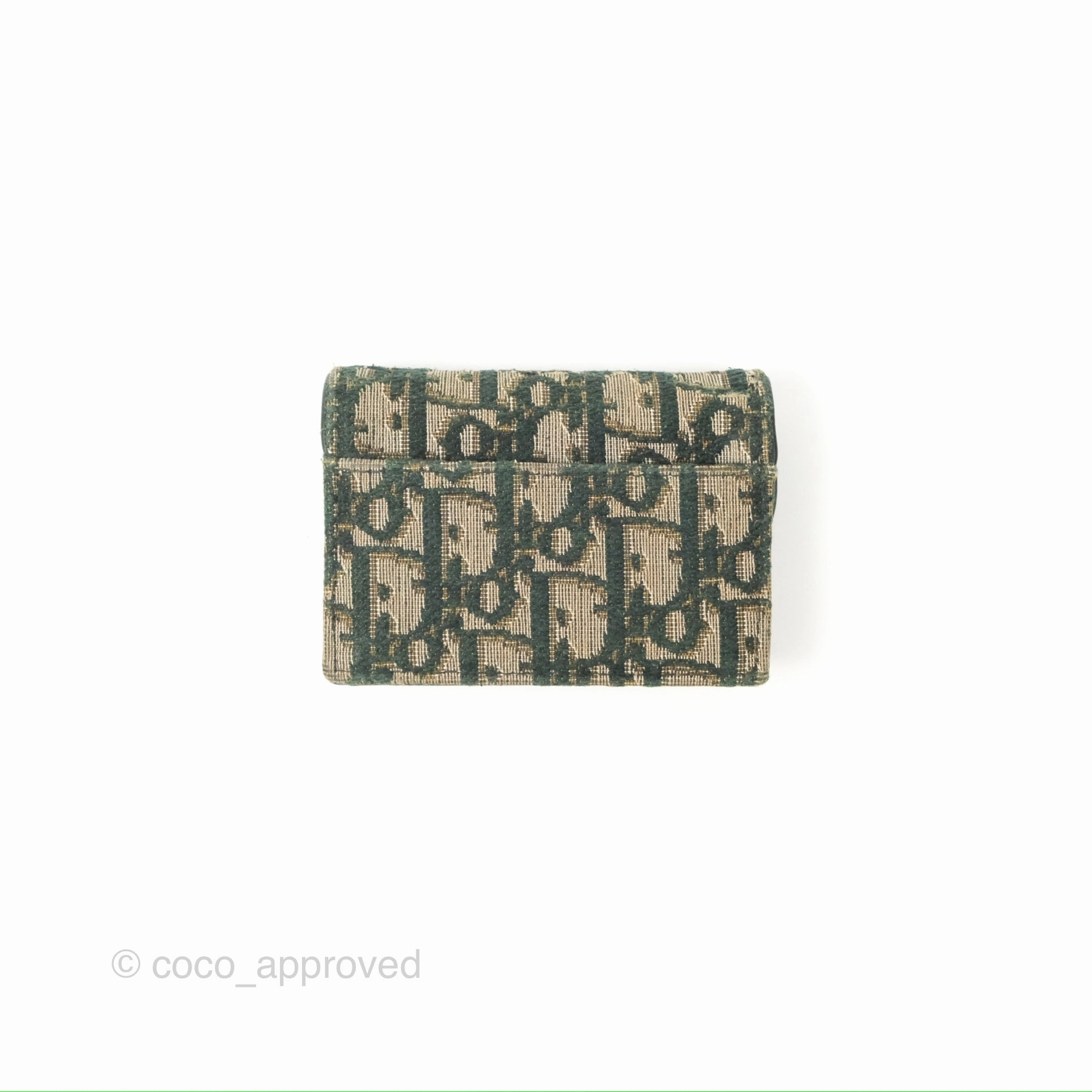 Christian Dior Saddle Flap Card Holder Green Dior Oblique Jacquard