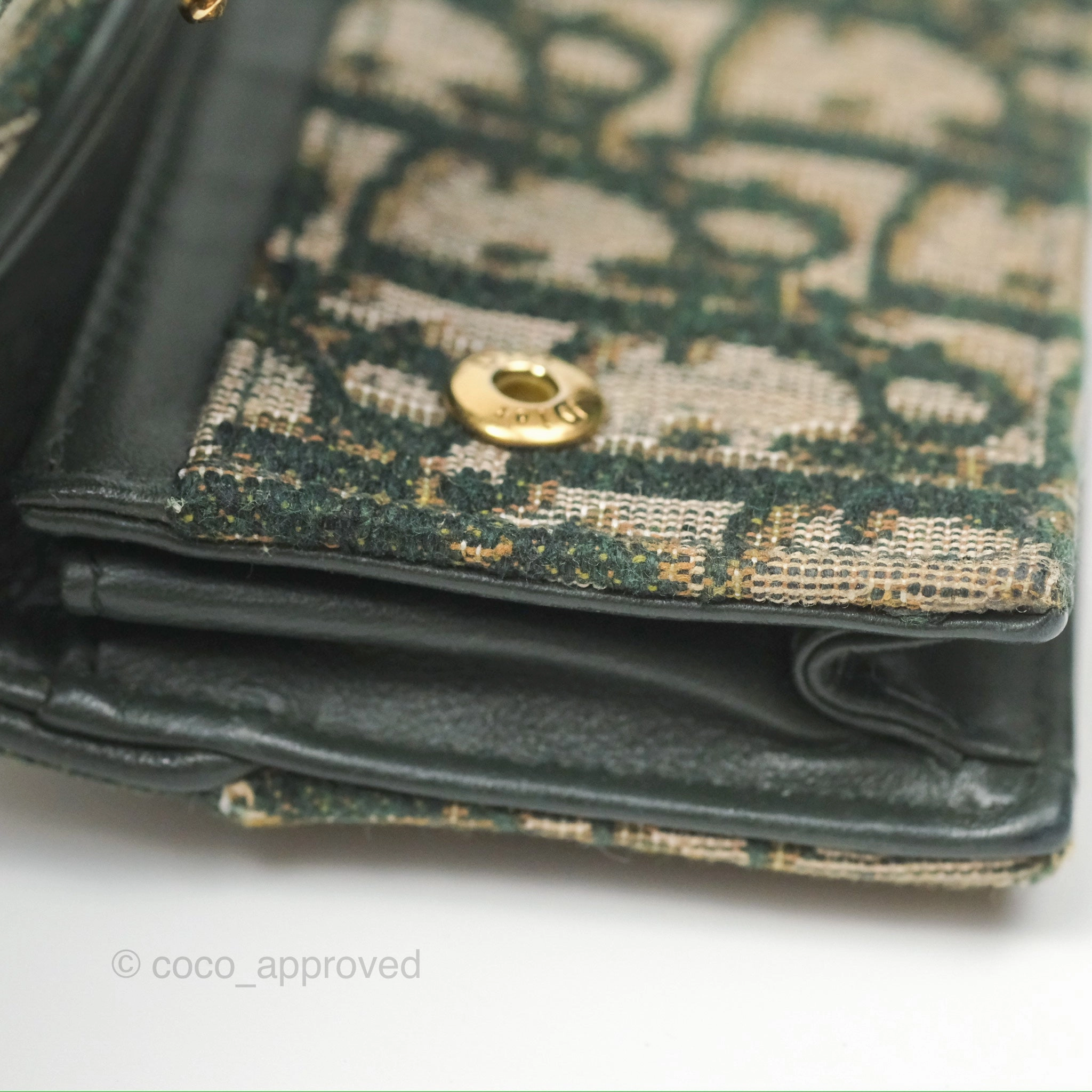 Christian Dior Saddle Flap Card Holder Green Dior Oblique Jacquard