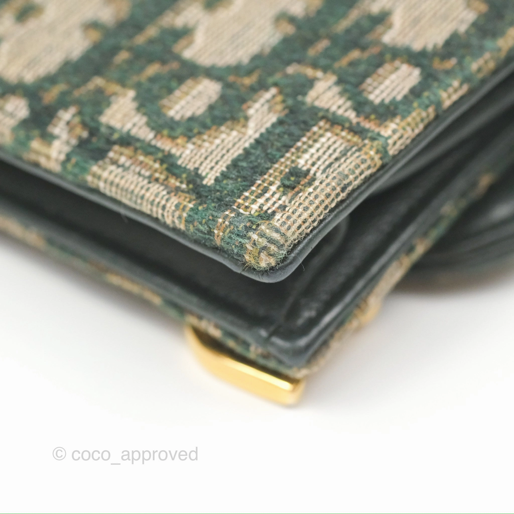 Christian Dior Saddle Flap Card Holder Green Dior Oblique Jacquard