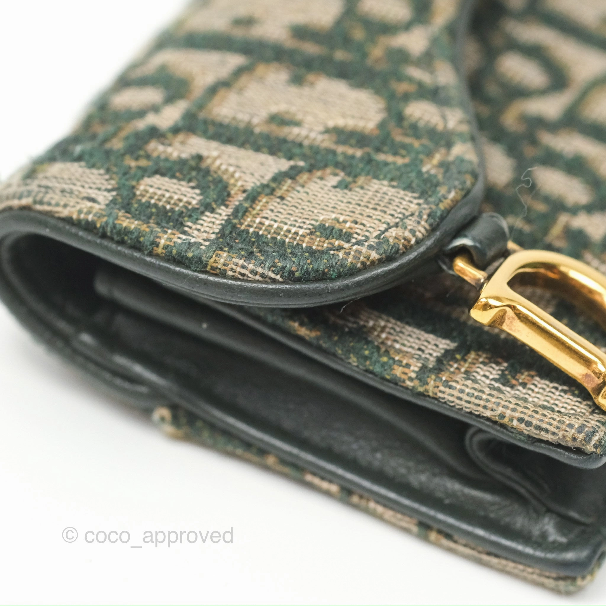 Christian Dior Saddle Flap Card Holder Green Dior Oblique Jacquard