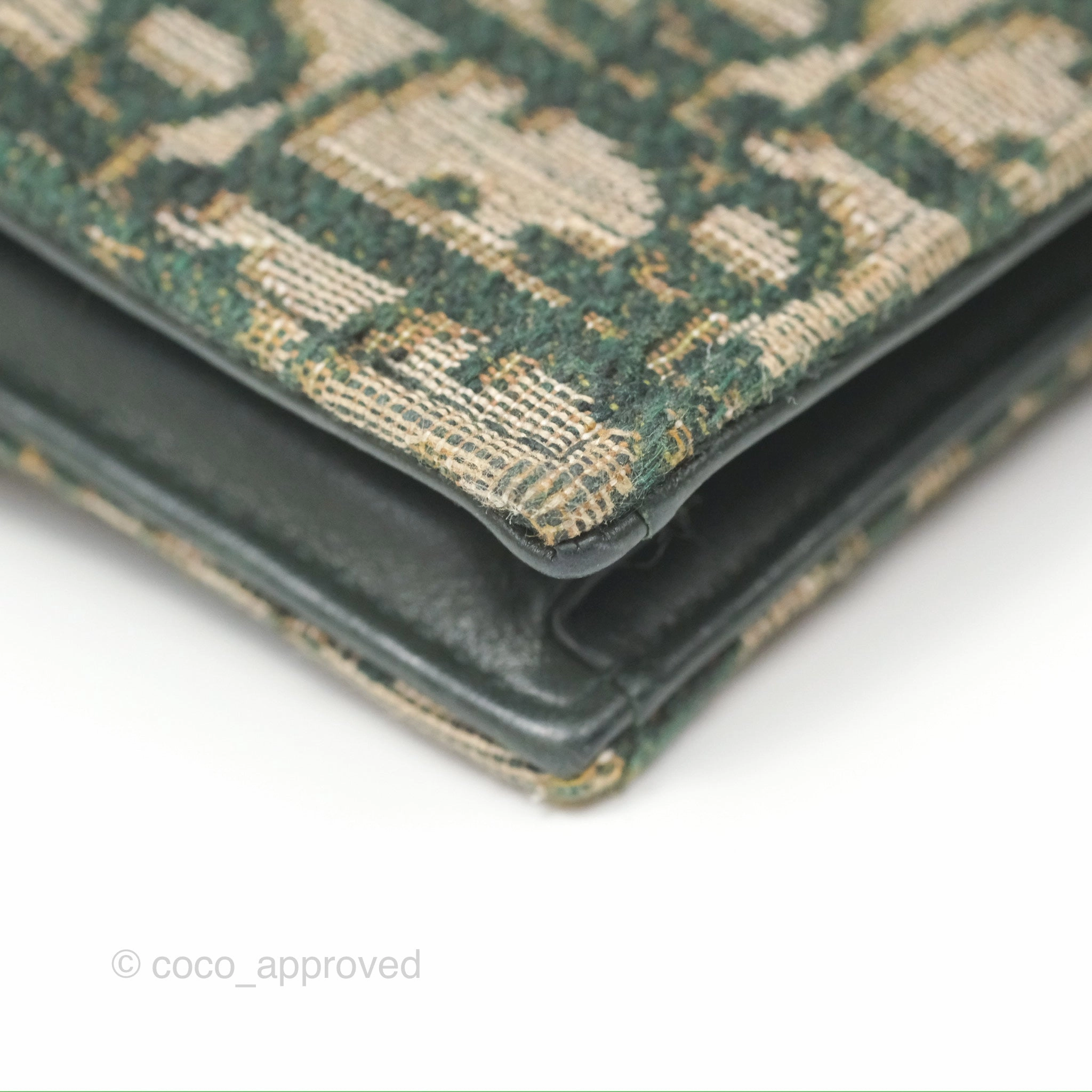 Christian Dior Saddle Flap Card Holder Green Dior Oblique Jacquard