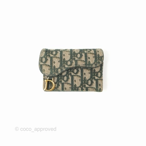 Christian Dior Saddle Flap Card Holder Green Dior Oblique Jacquard
