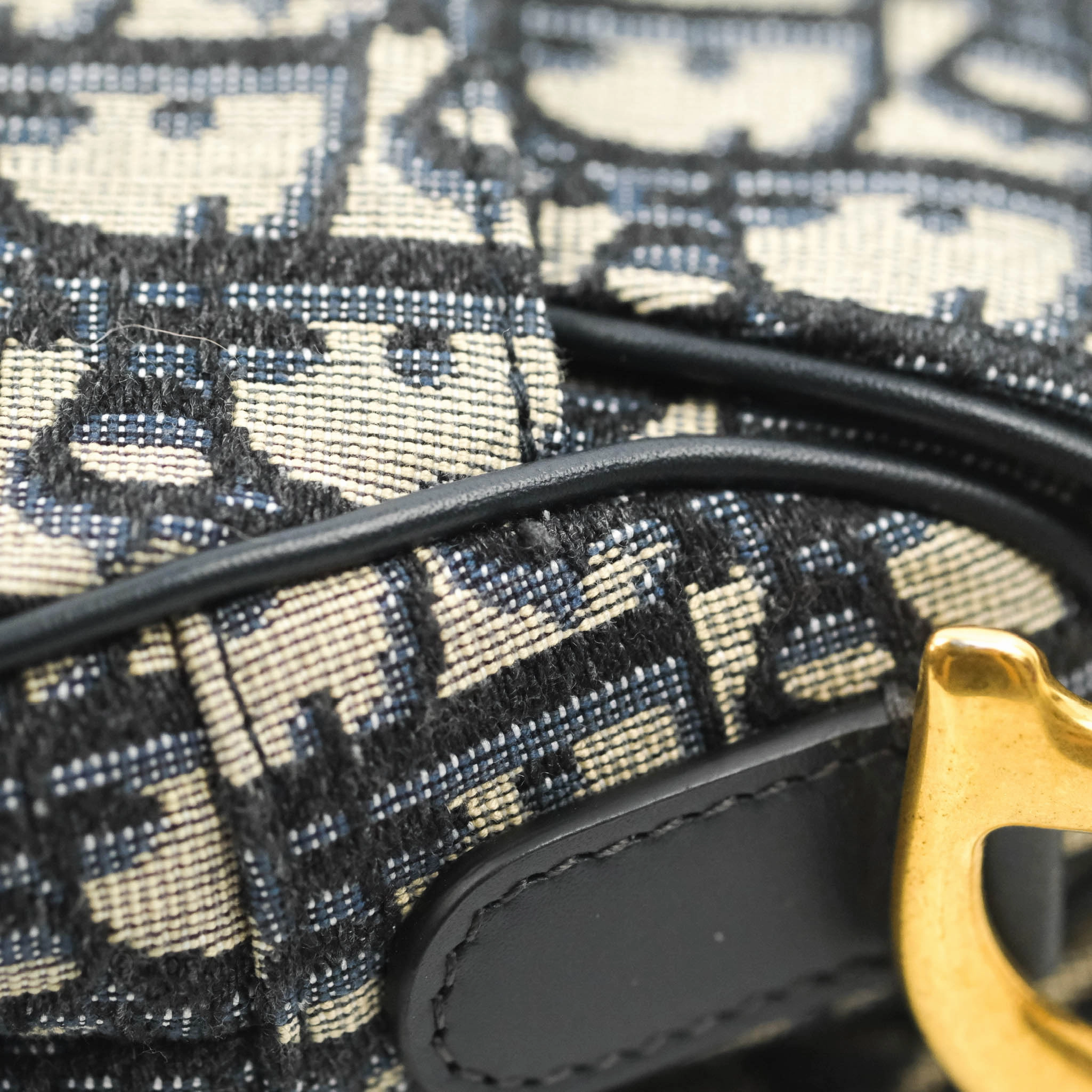 Christian Dior Saddle Medium Blue Oblique Jacquard Gold Hardware