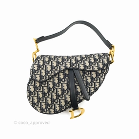 Christian Dior Saddle Medium Blue Oblique Jacquard Gold Hardware