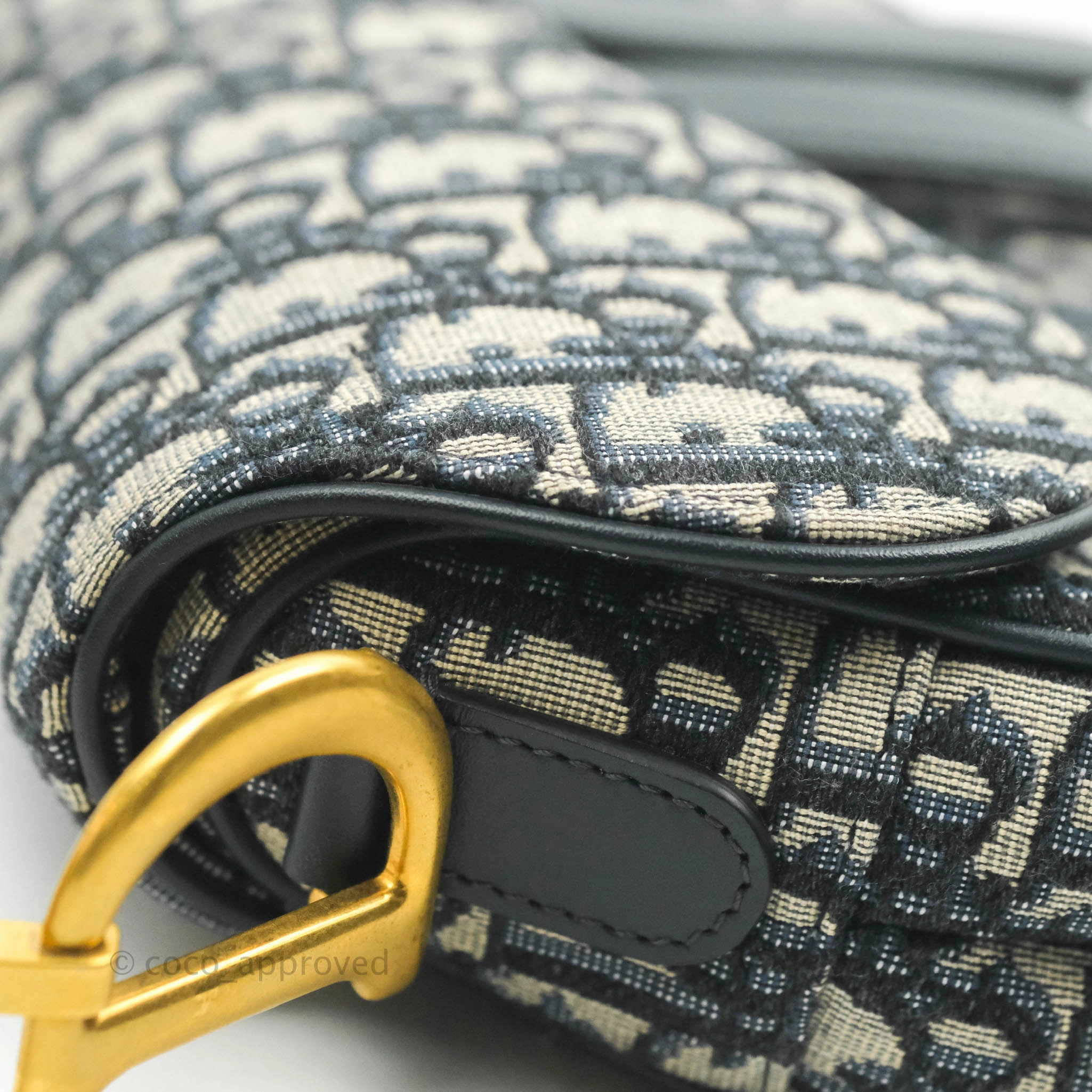 Christian Dior Saddle Medium Blue Oblique Jacquard Gold Hardware