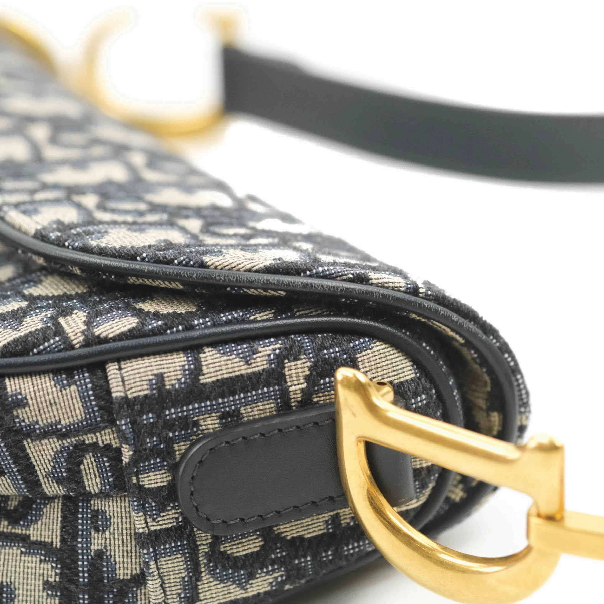 Christian Dior Saddle Medium Blue Oblique Jacquard Gold Hardware