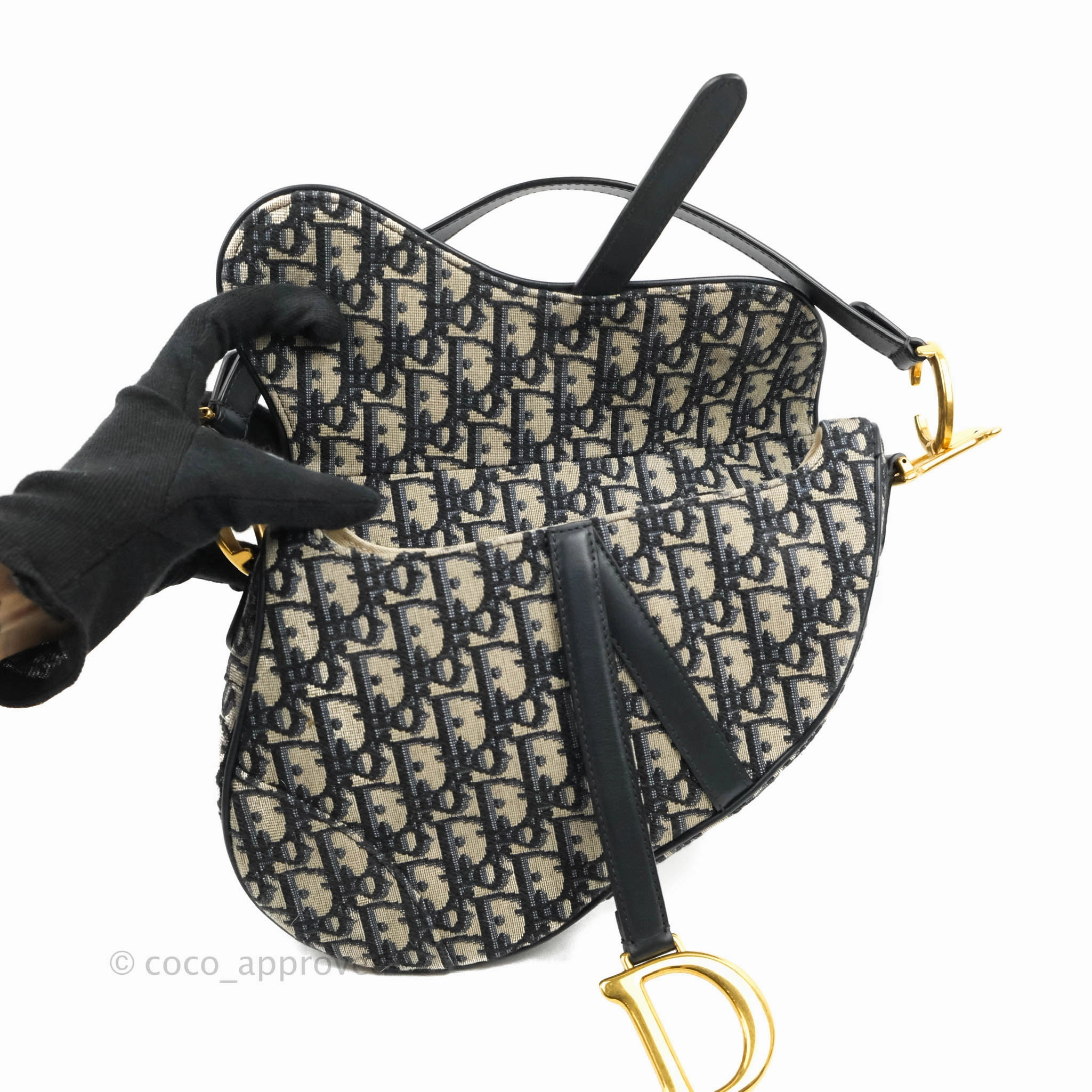 Christian Dior Saddle Medium Blue Oblique Jacquard Gold Hardware