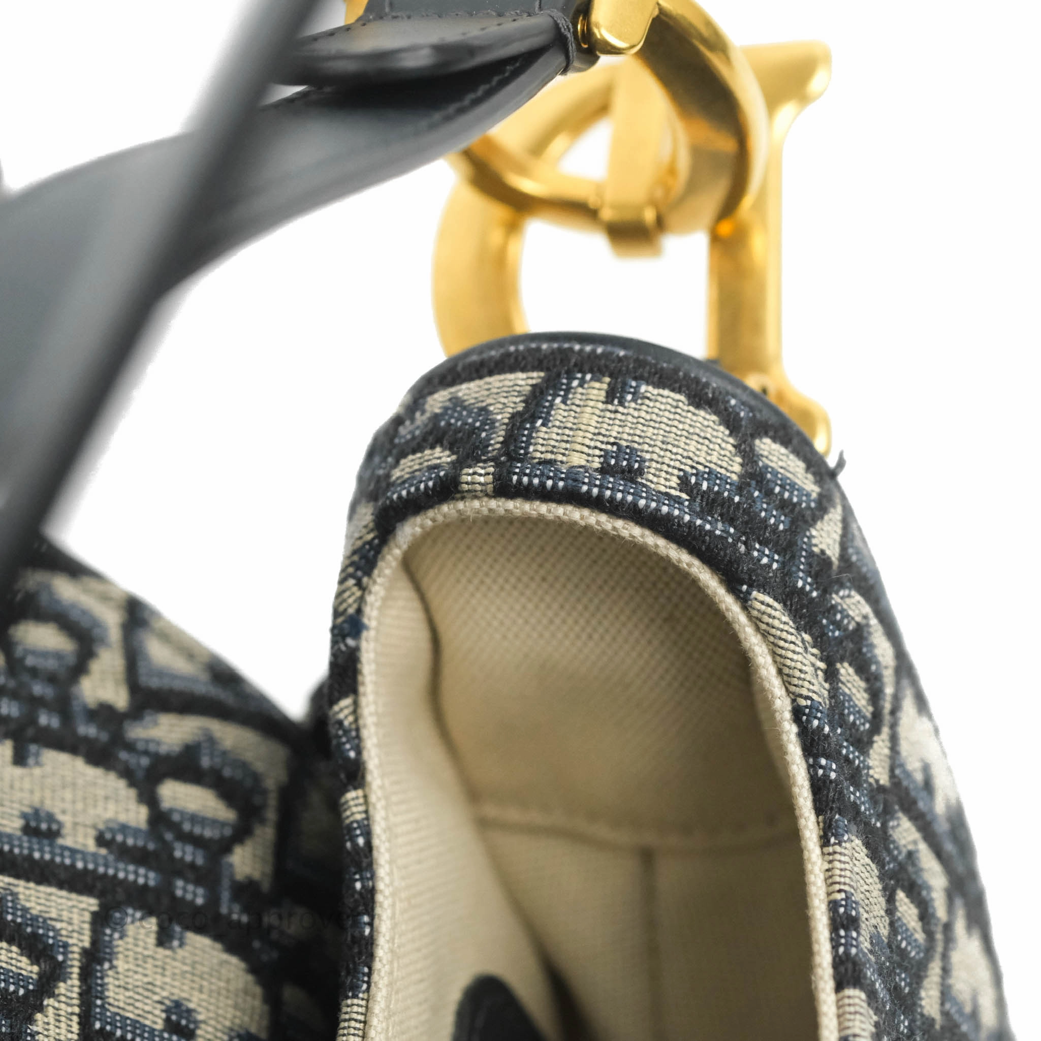 Christian Dior Saddle Medium Blue Oblique Jacquard Gold Hardware