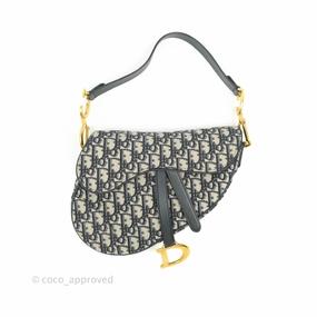 Christian Dior Saddle Medium Blue Oblique Jacquard Gold Hardware