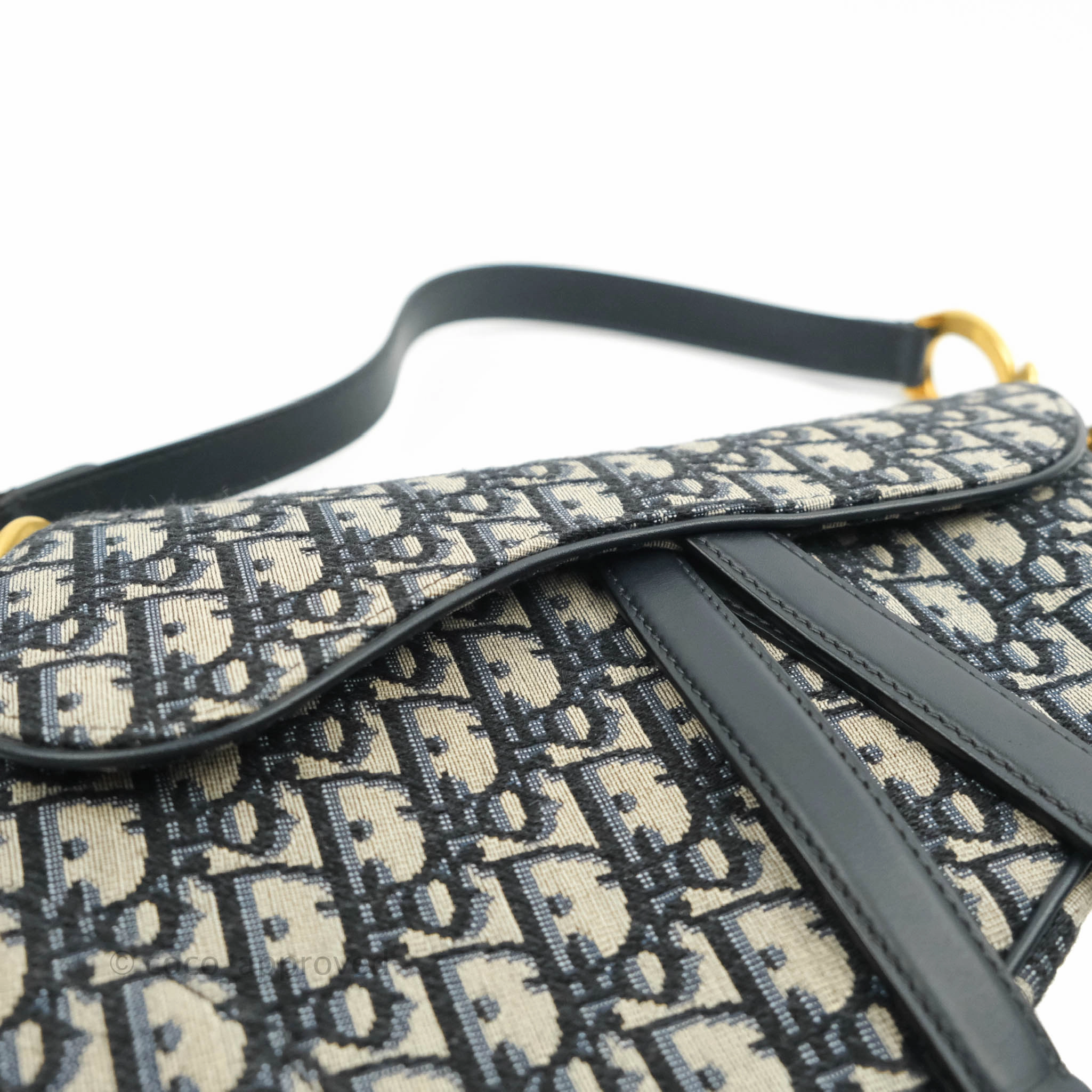 Christian Dior Saddle Medium Blue Oblique Jacquard Gold Hardware