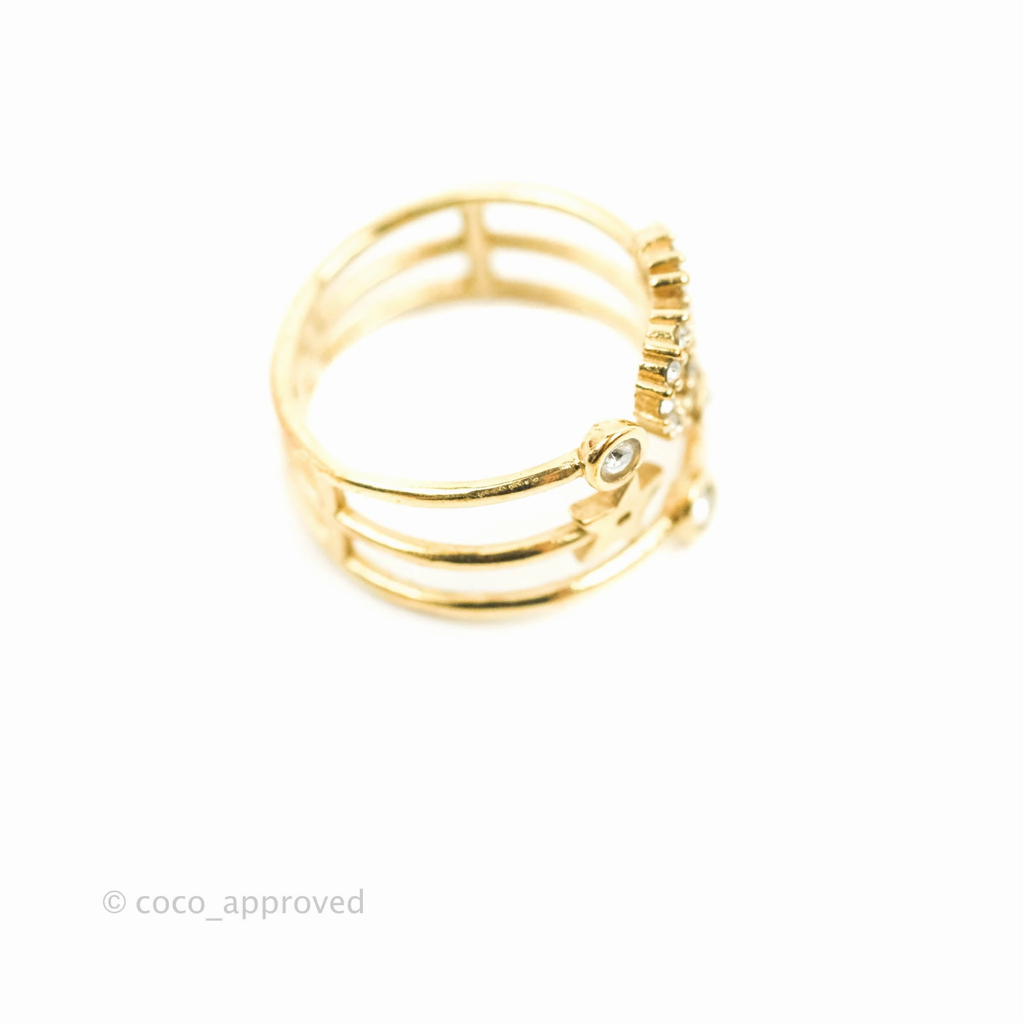 Christian Dior Shiny-D Ring Crystals Gold Tone Size S