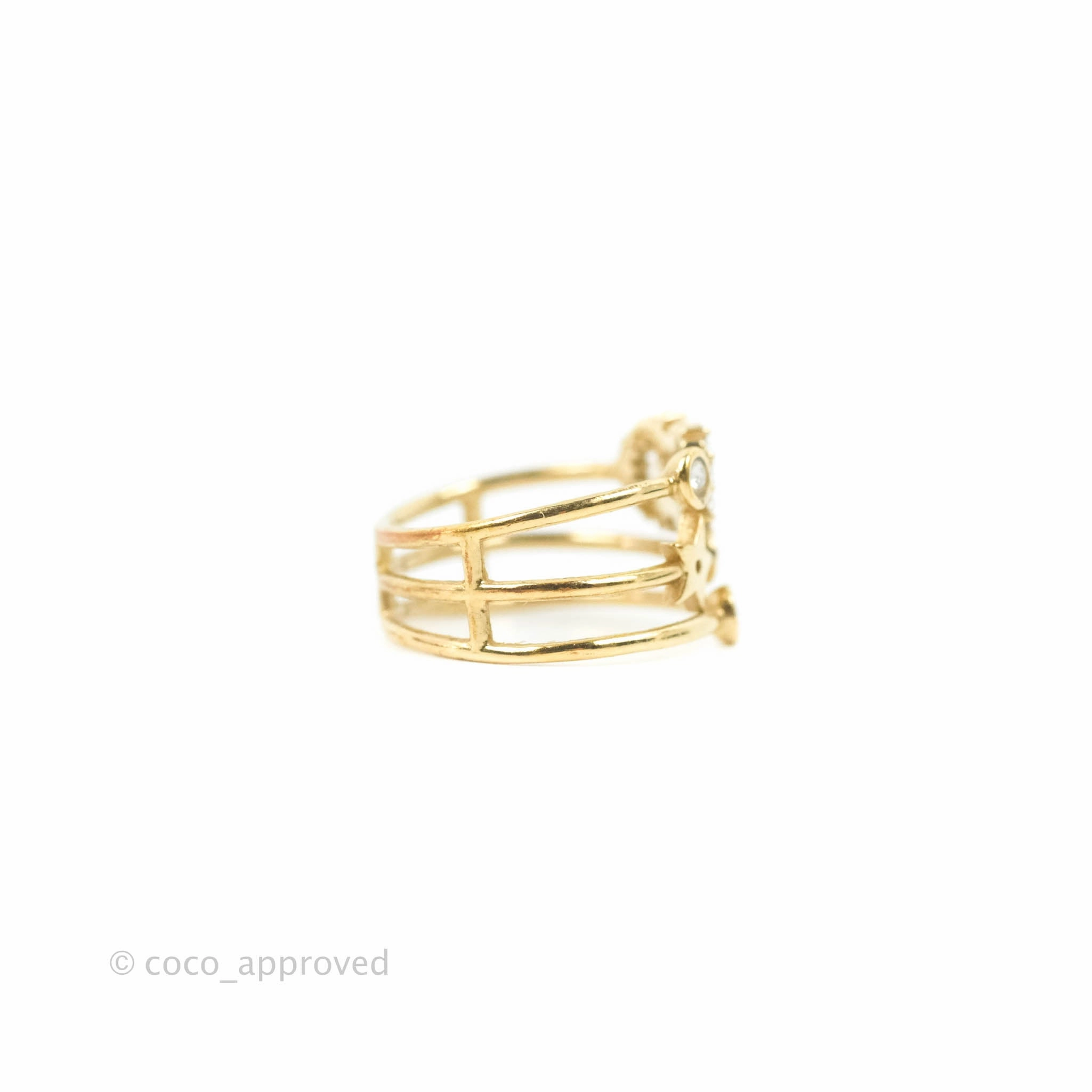 Christian Dior Shiny-D Ring Crystals Gold Tone Size S