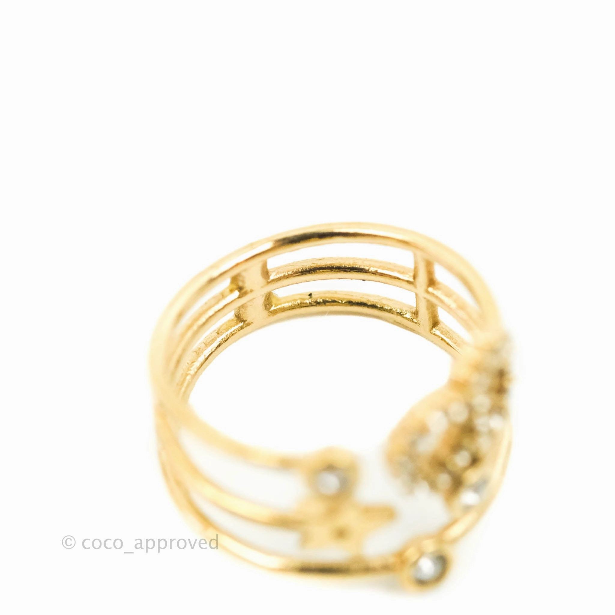 Christian Dior Shiny-D Ring Crystals Gold Tone Size S