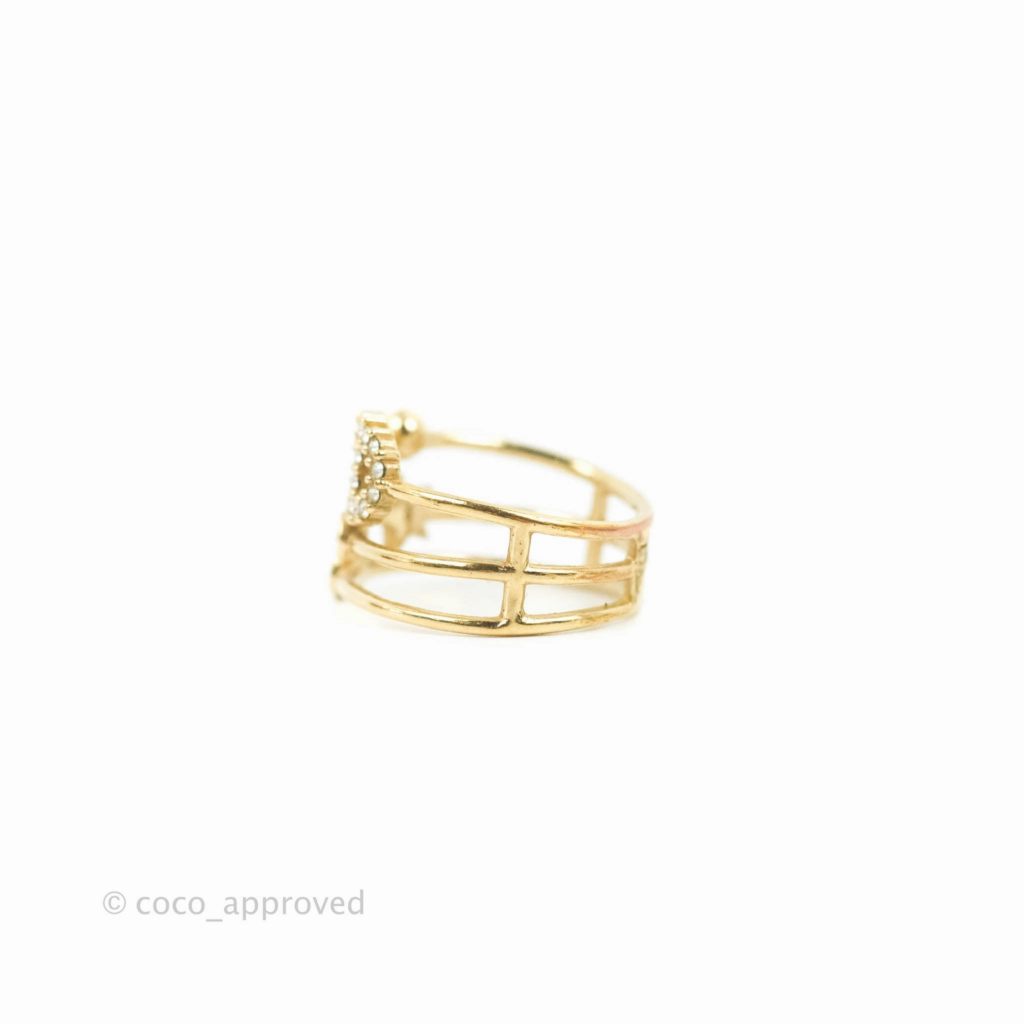 Christian Dior Shiny-D Ring Crystals Gold Tone Size S