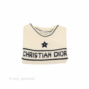 Christian Dior Short Sleeve Sweater Ecru Cashmere Wool Knit