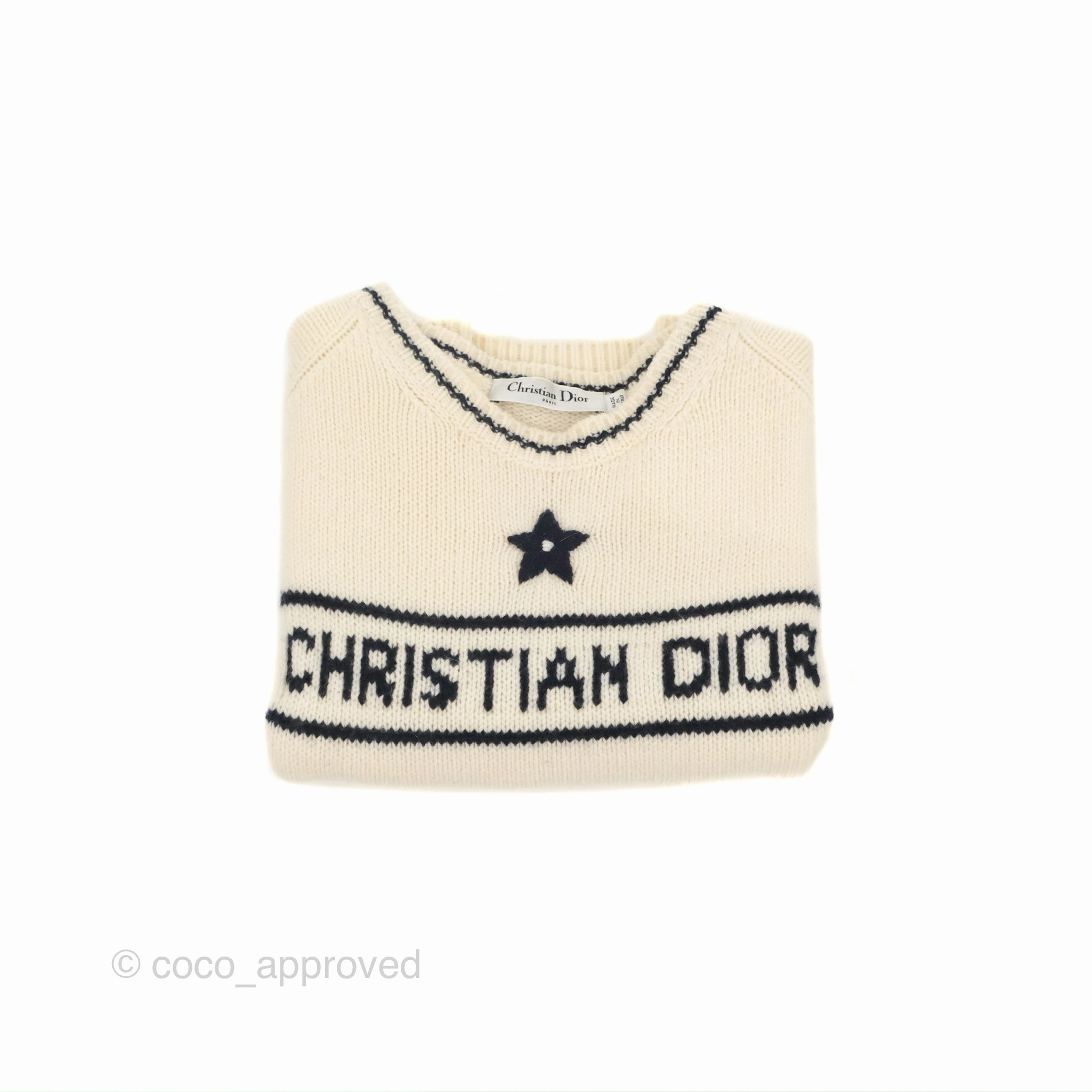 Christian Dior Short Sleeve Sweater Ecru Cashmere Wool Knit