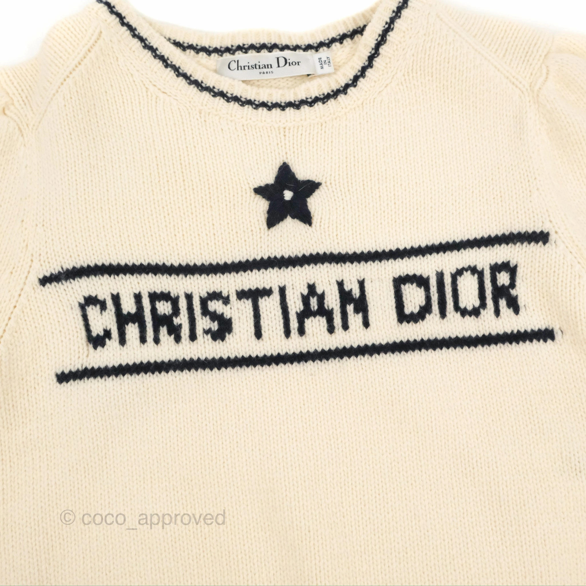 Christian Dior Short Sleeve Sweater Ecru Cashmere Wool Knit