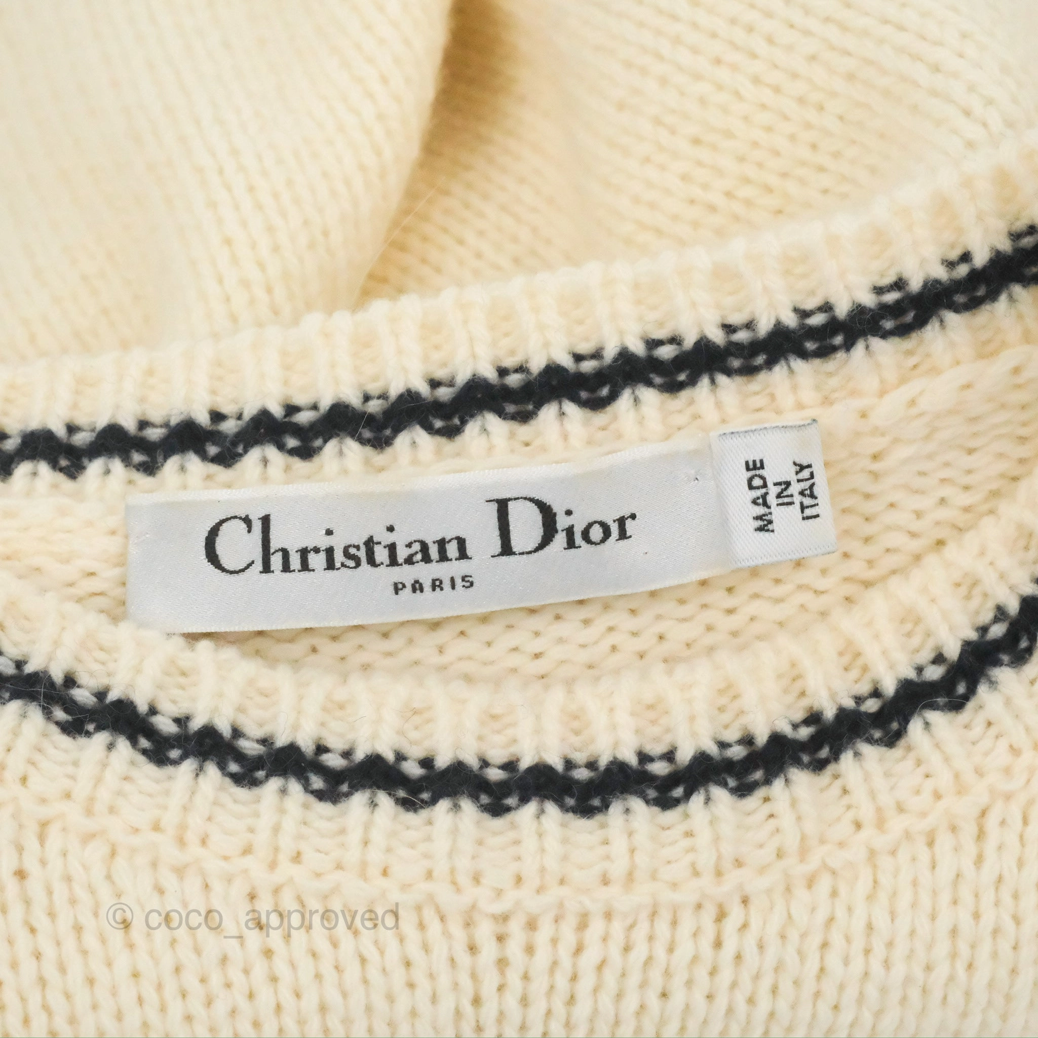 Christian Dior Short Sleeve Sweater Ecru Cashmere Wool Knit